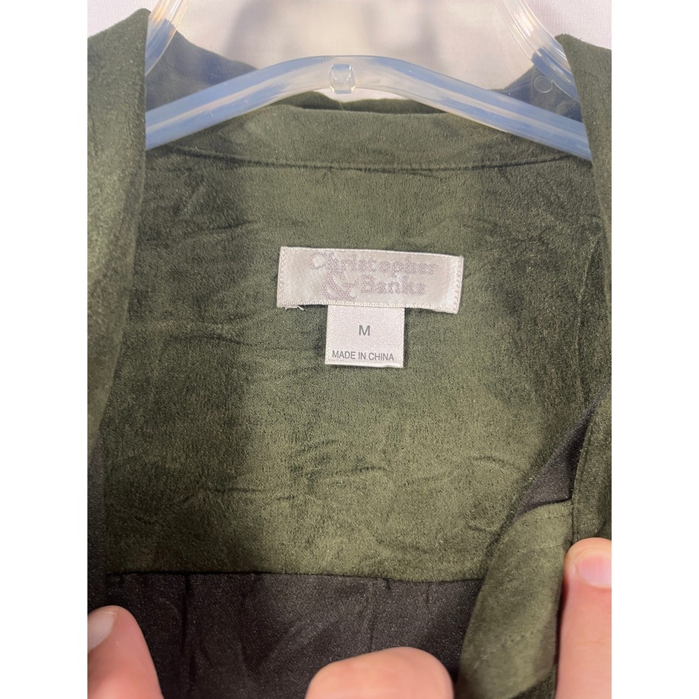 Christopher & Banks Forest Green Crinkle Texture Button Up Shirt  Womans Medium - Picture 2 of 11